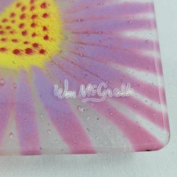 Tulips Plate Fusion Art Glass Dish Summer Garden Inkogneto Stamped - Picture 5 of 8